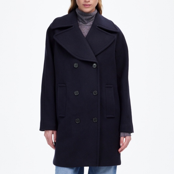 New MADEWELL Size L Oversized-Collar Peacoat in Insuluxe Fabric Navy NT129 - Picture 6 of 7
